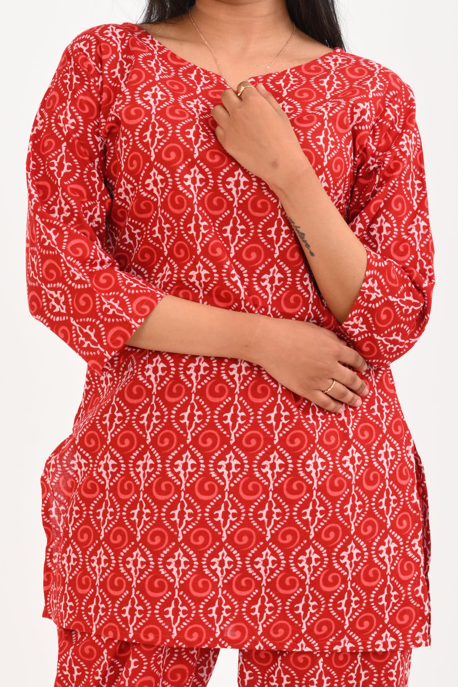 Red Cotton Printed Pyjama Set