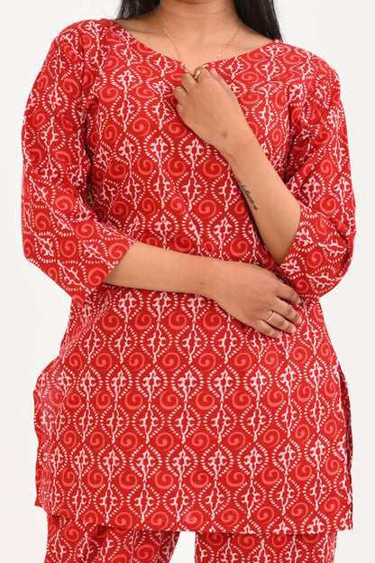 Red Cotton Printed Pyjama Set
