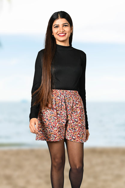Peach Floral Cotton Printed Shorts
