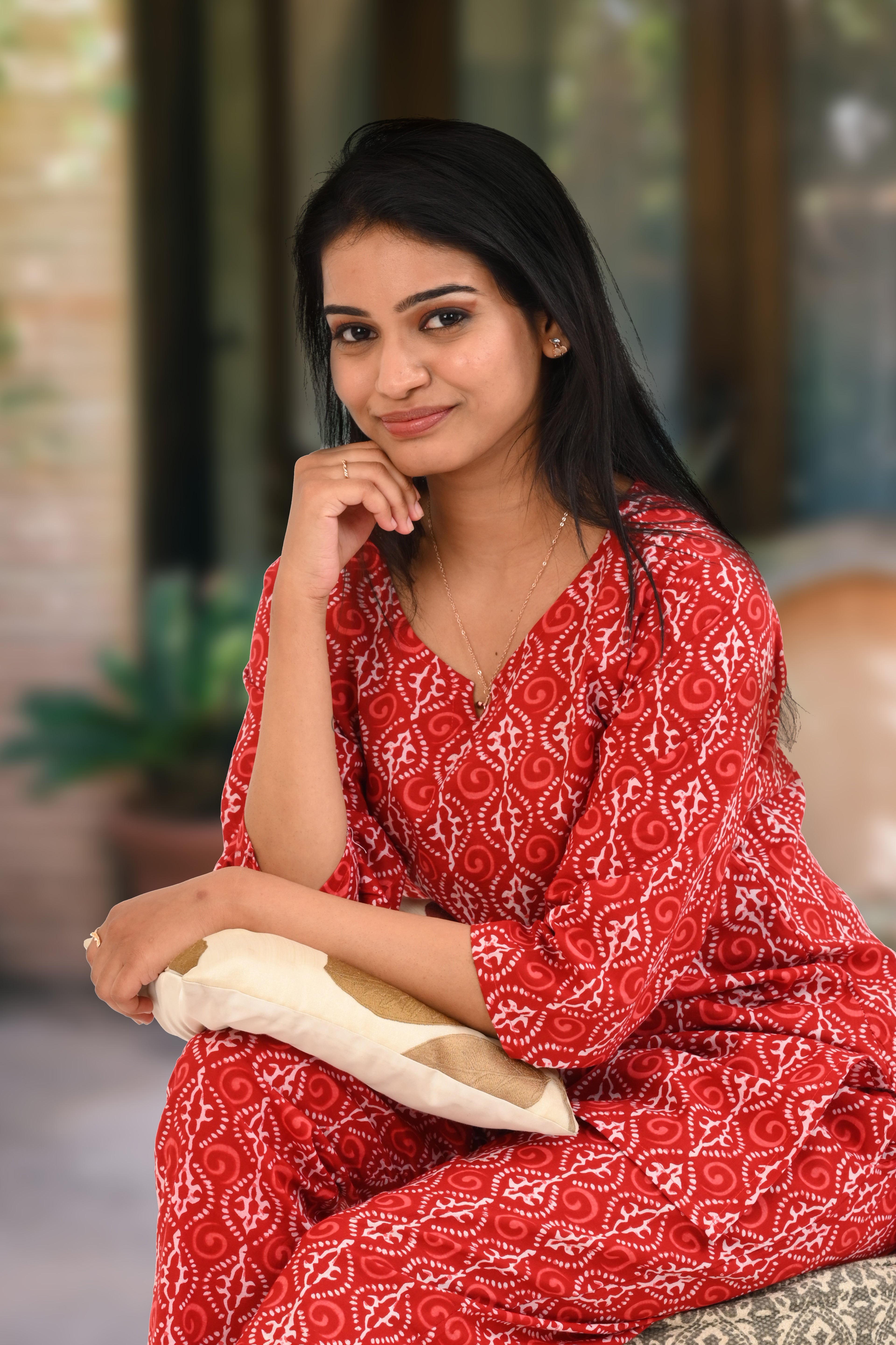 Red Cotton Printed Pyjama Set