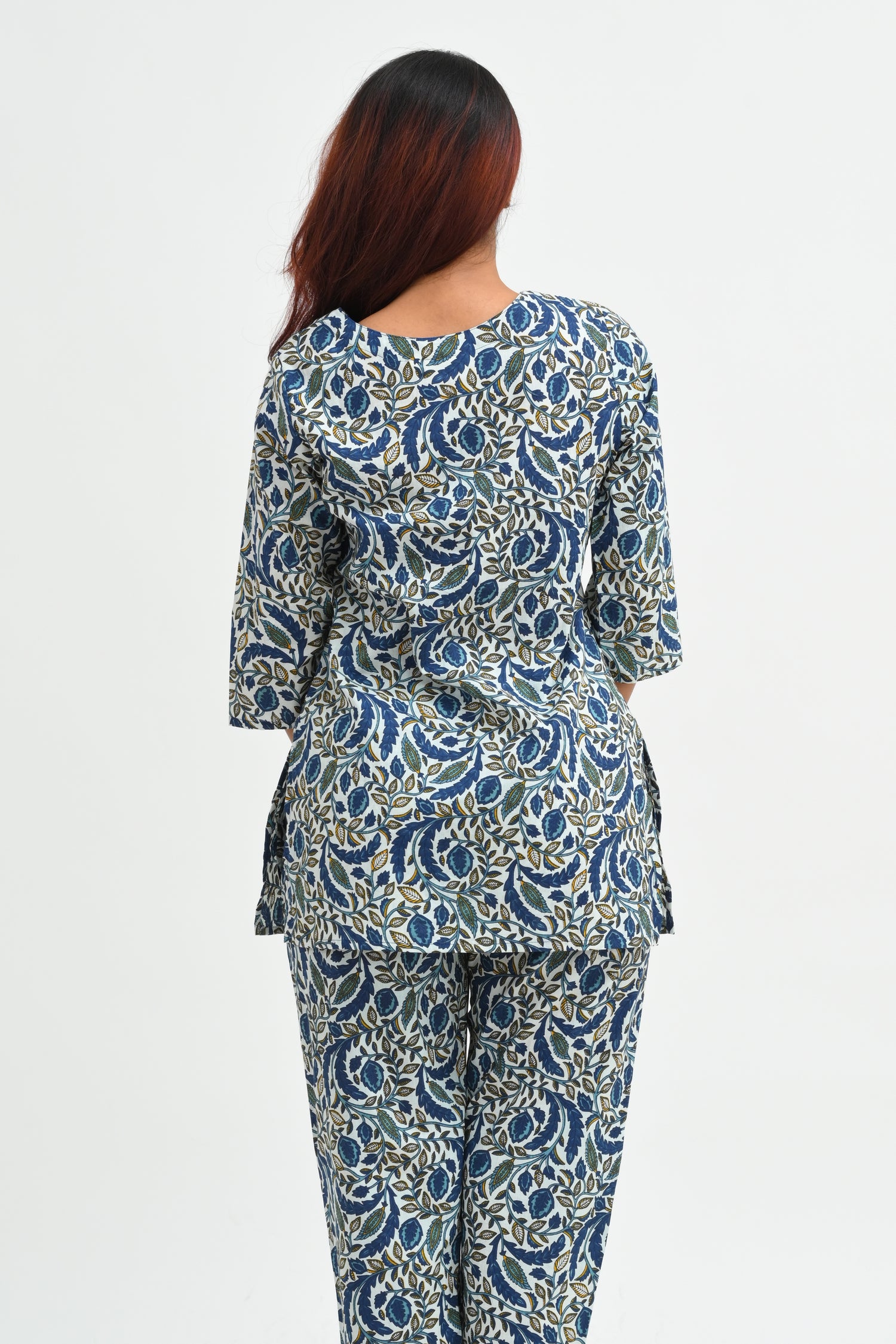 Regal Blue Cotton Printed Pyjama Set