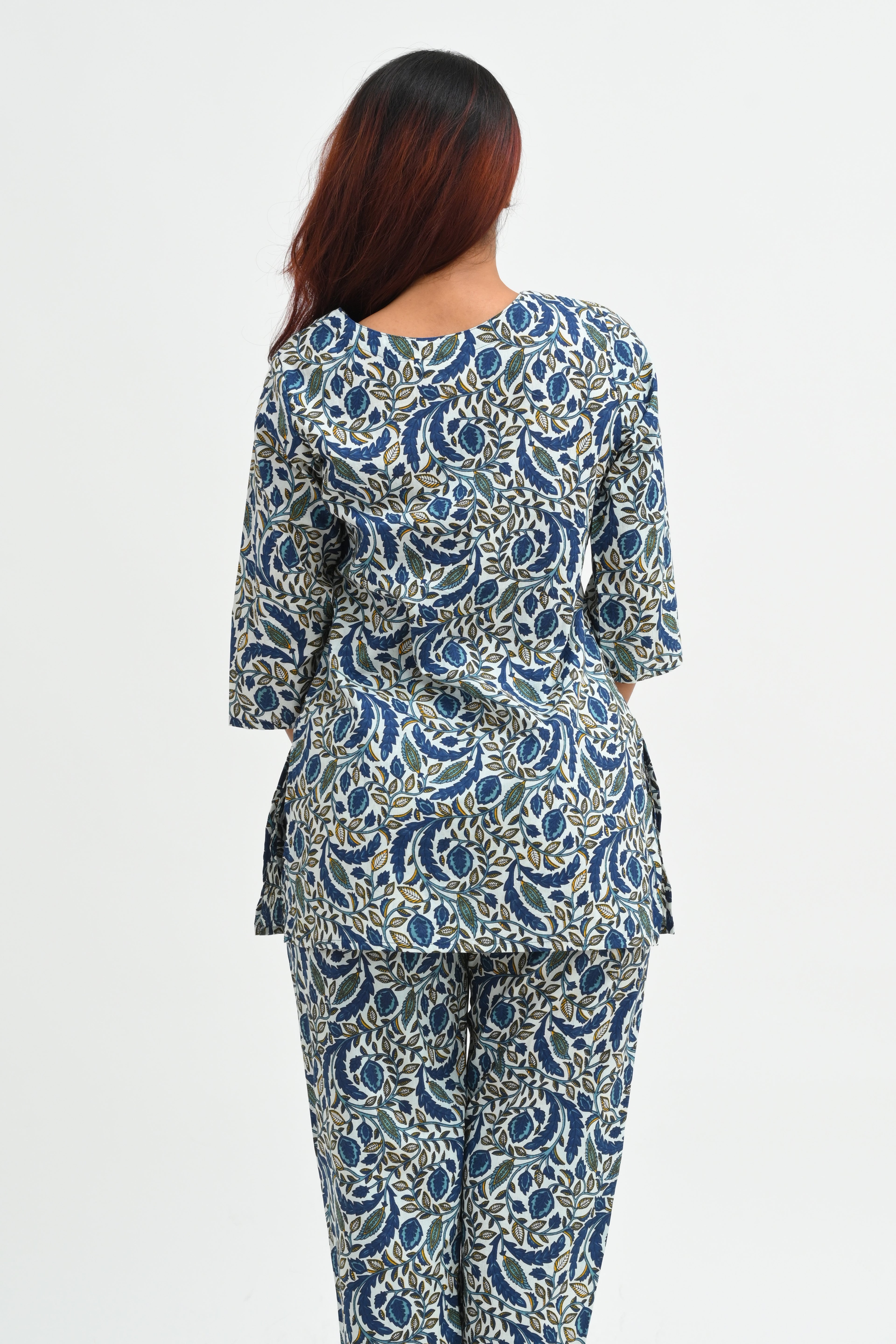 Regal Blue Cotton Printed Pyjama Set