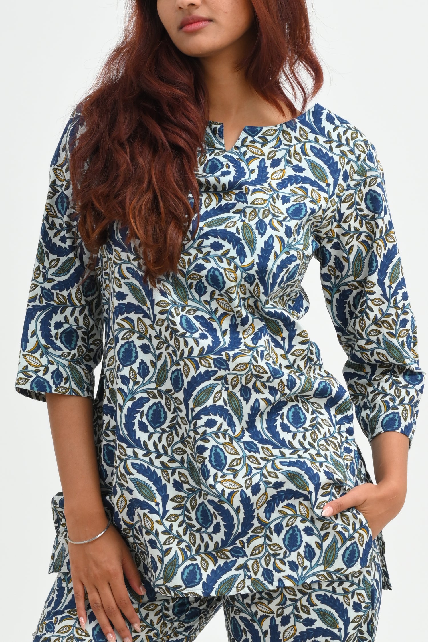 Regal Blue Cotton Printed Pyjama Set