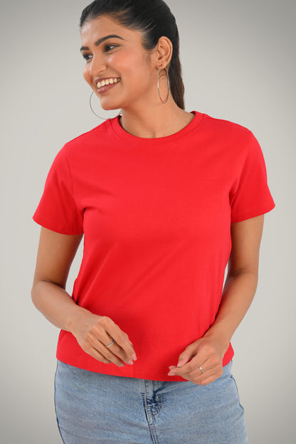 Red Cotton Crew Neck T-Shirt