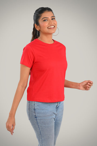 Red Cotton Crew Neck T-Shirt