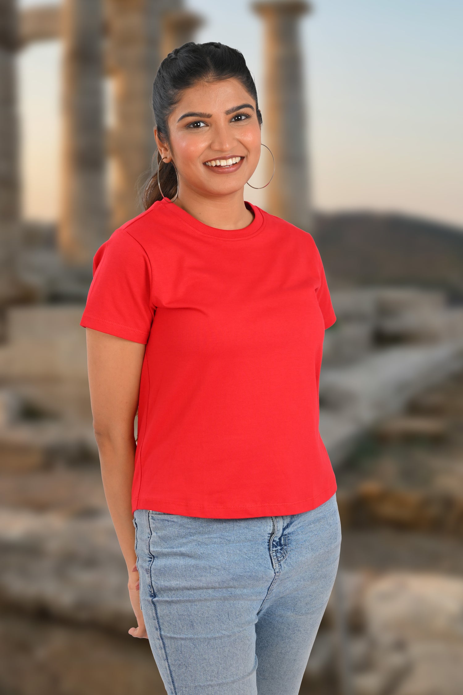 Red Cotton Crew Neck T-Shirt