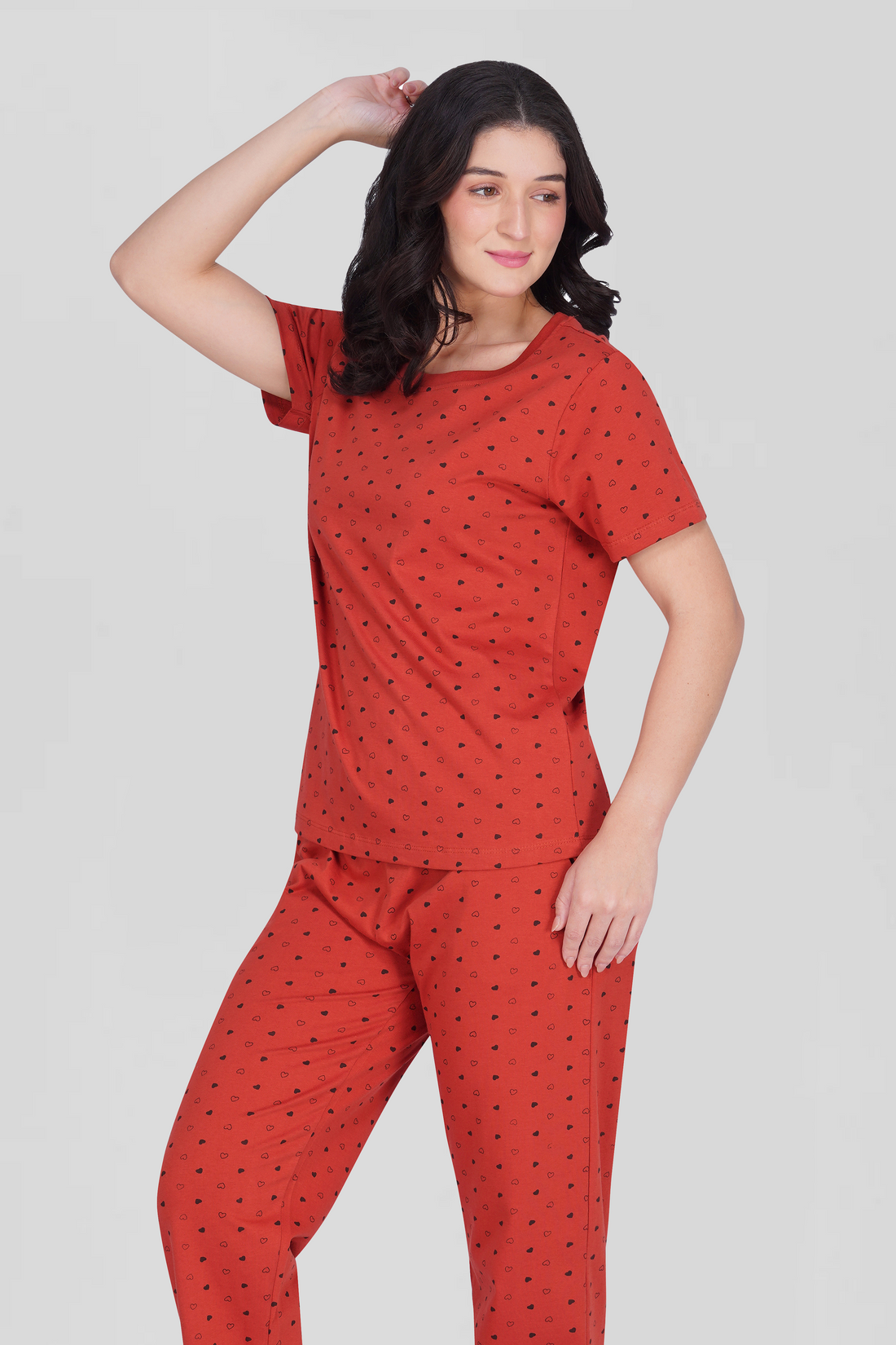 Red Cotton Printed Pyjama Set