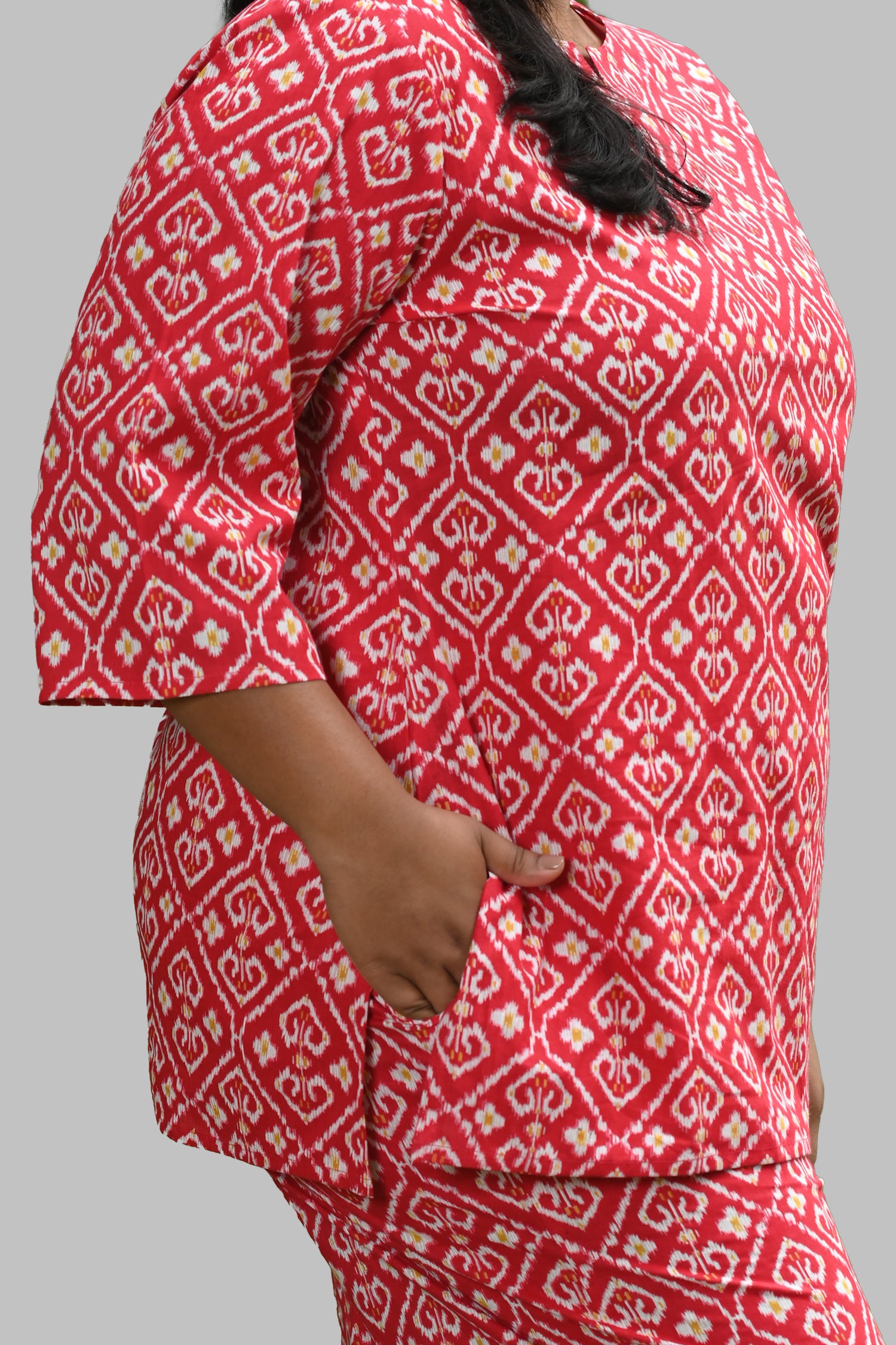 Red Ikat Plus Size Cotton Printed Pyjama Set