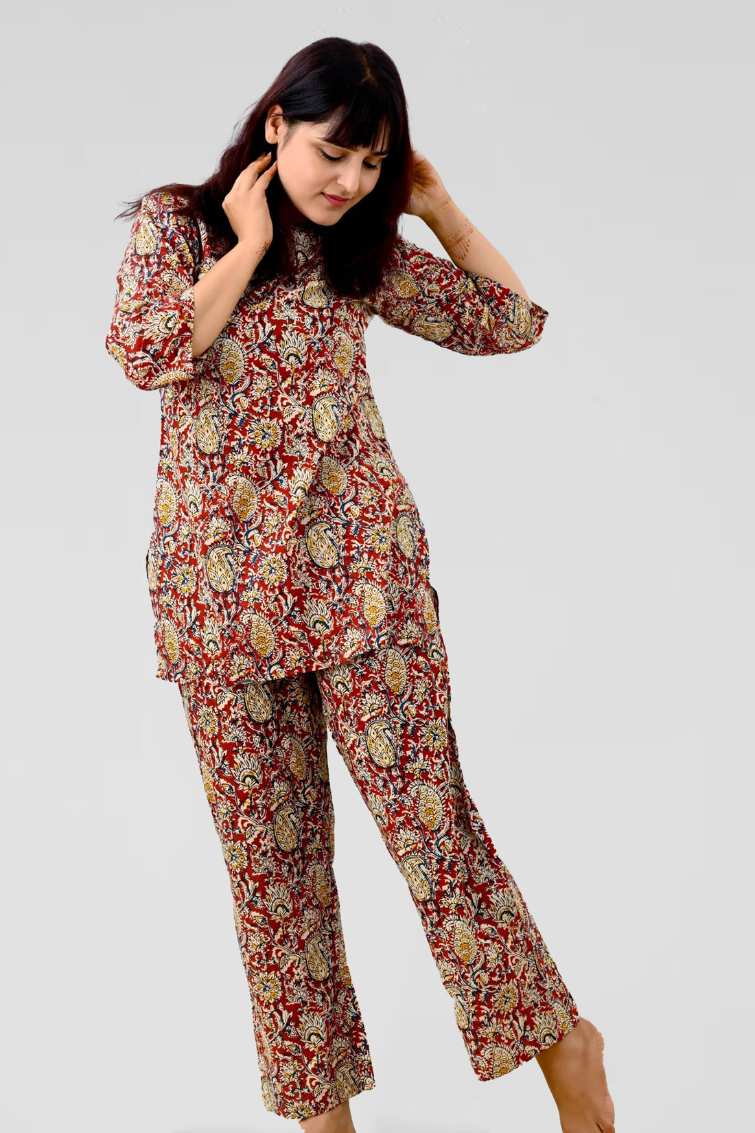 Red Paisley Cotton Printed Pyjama Set
