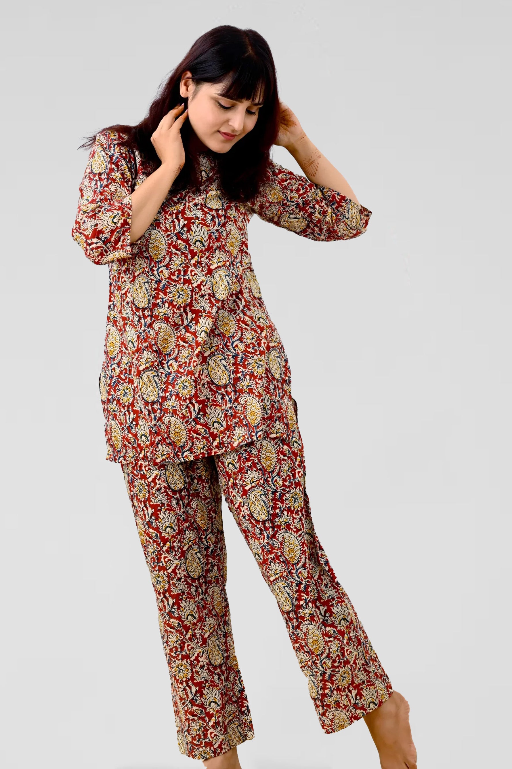 Red Paisley Cotton Printed Pyjama Set
