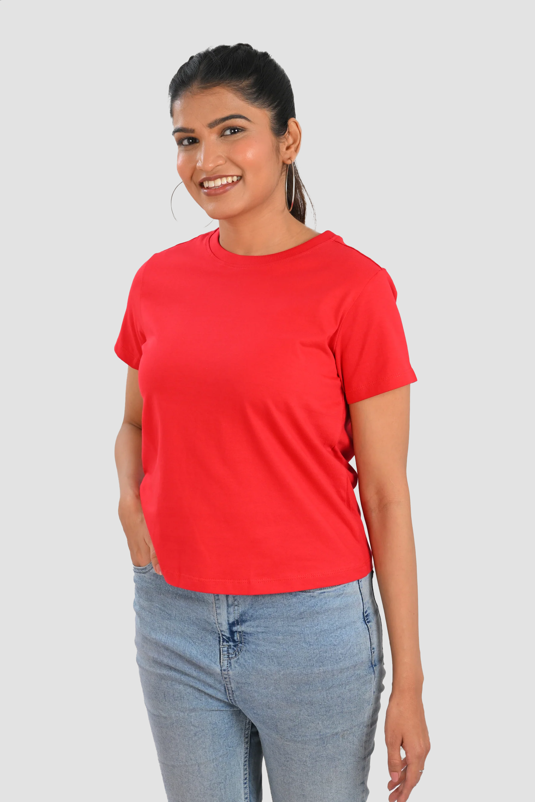Red Cotton Crew Neck T-Shirt