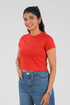 Red Cotton Crop Crew Neck T-Shirt