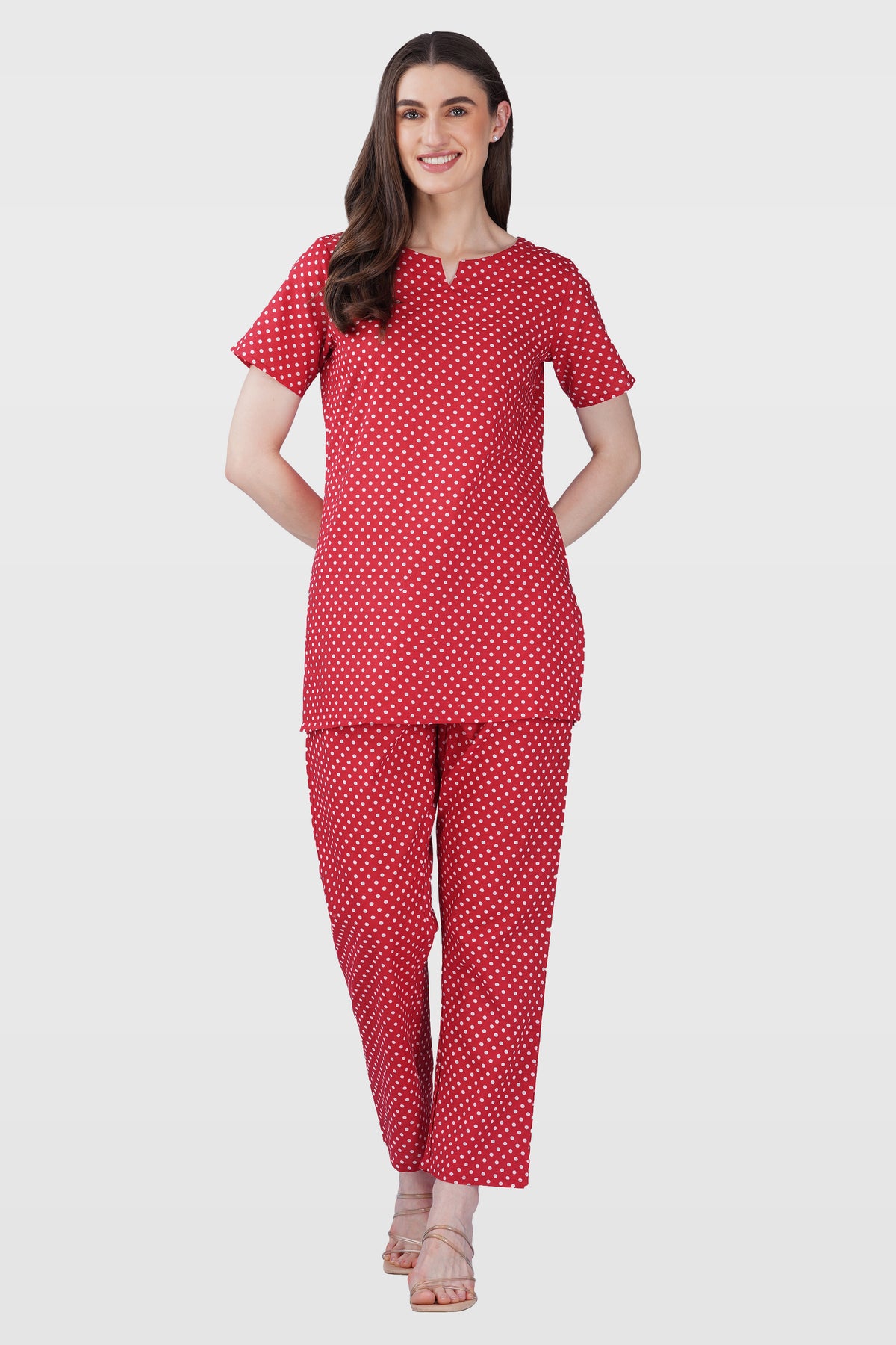 Red Cotton Printed Pyjama Set