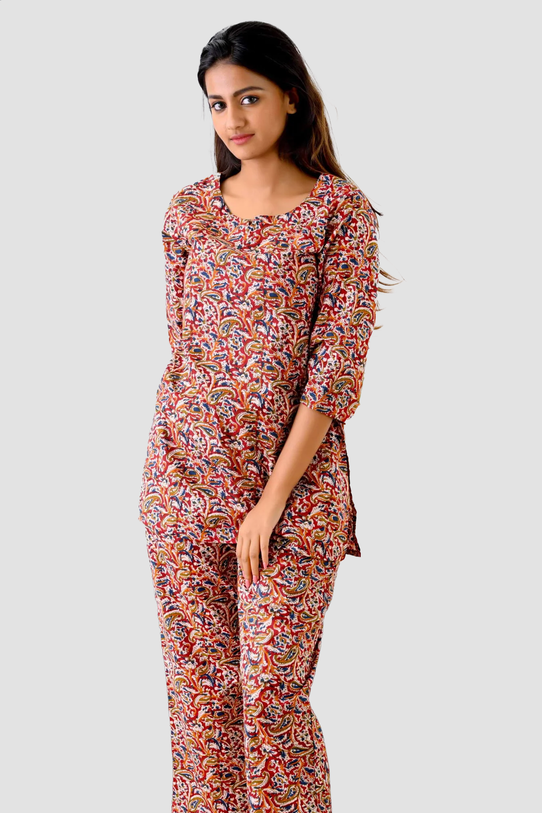Red Cotton Printed Pyjama Set