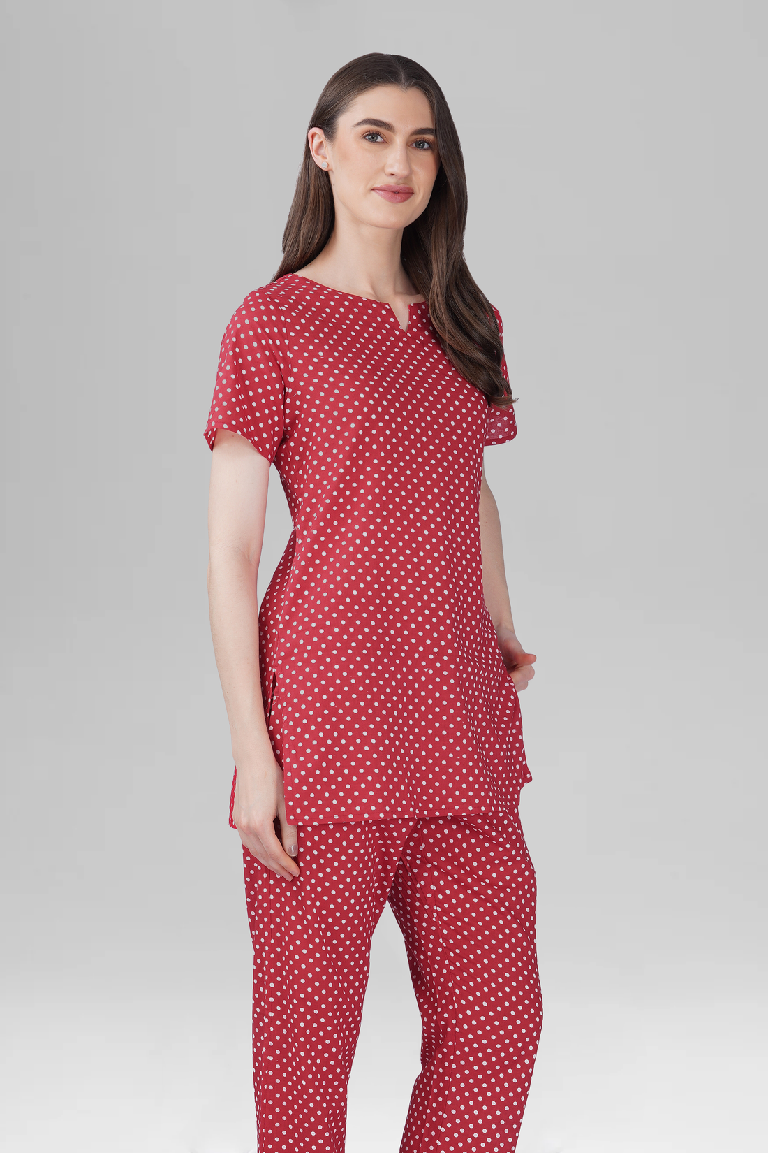 Red Cotton Printed Pyjama Set