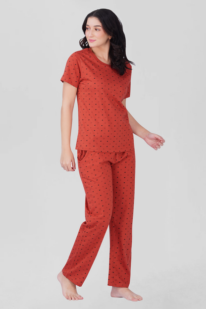 Red Cotton Printed Pyjama Set