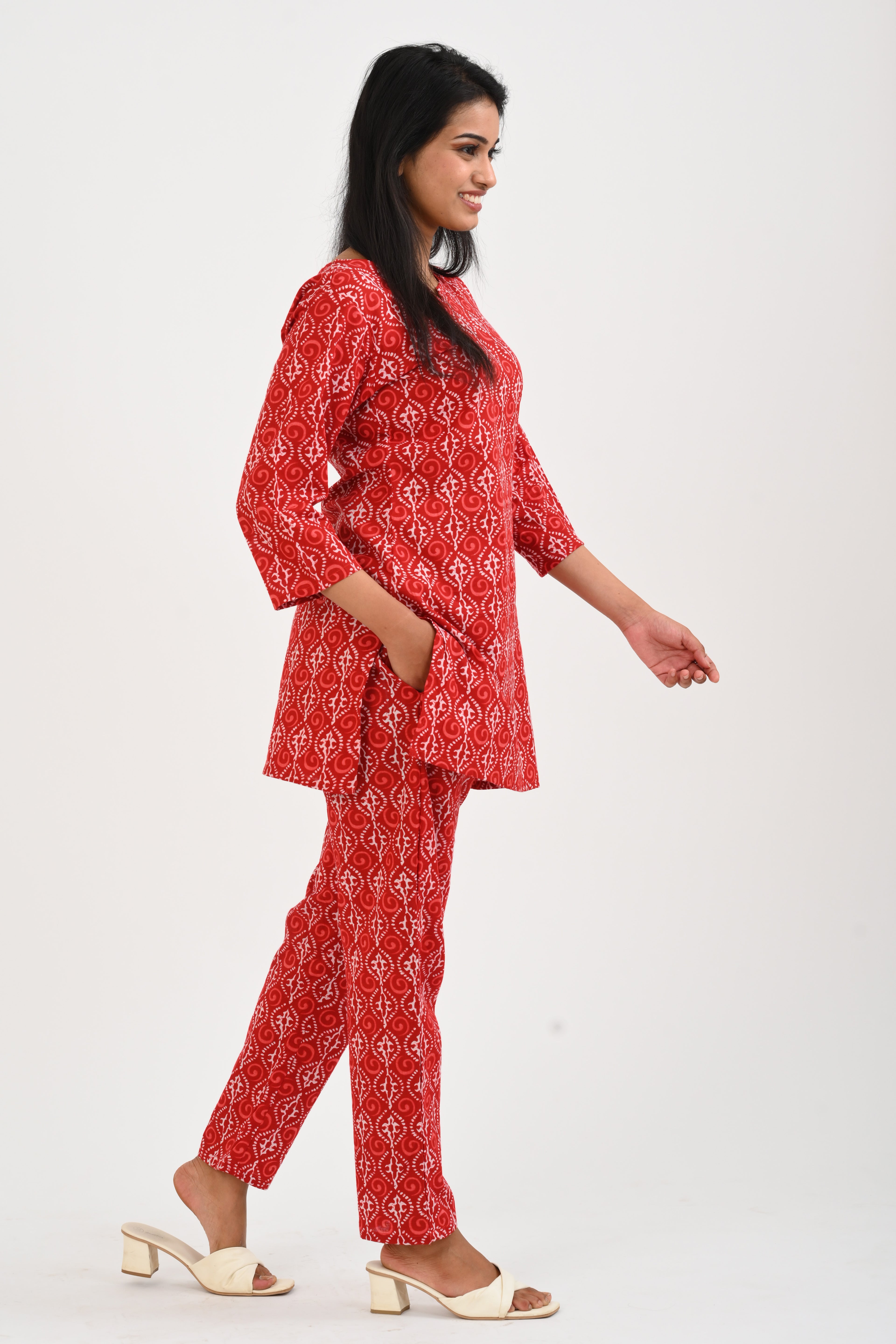 Red Cotton Printed Pyjama Set