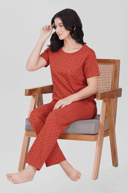 Red Cotton Printed Pyjama Set