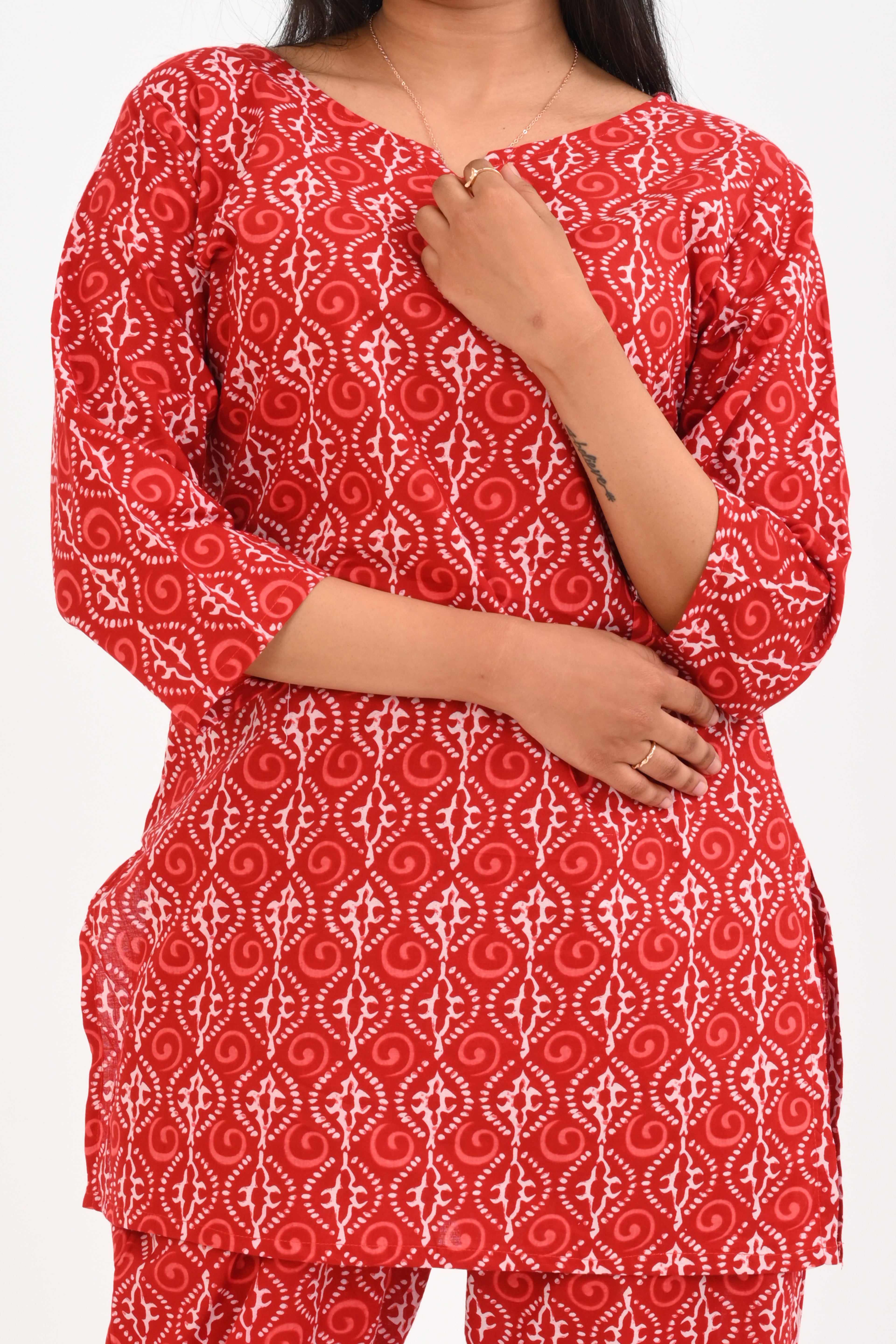 Red Cotton Printed Pyjama Set
