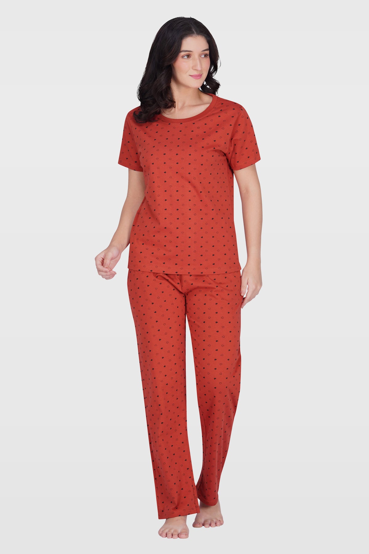 Red Cotton Printed Pyjama Set