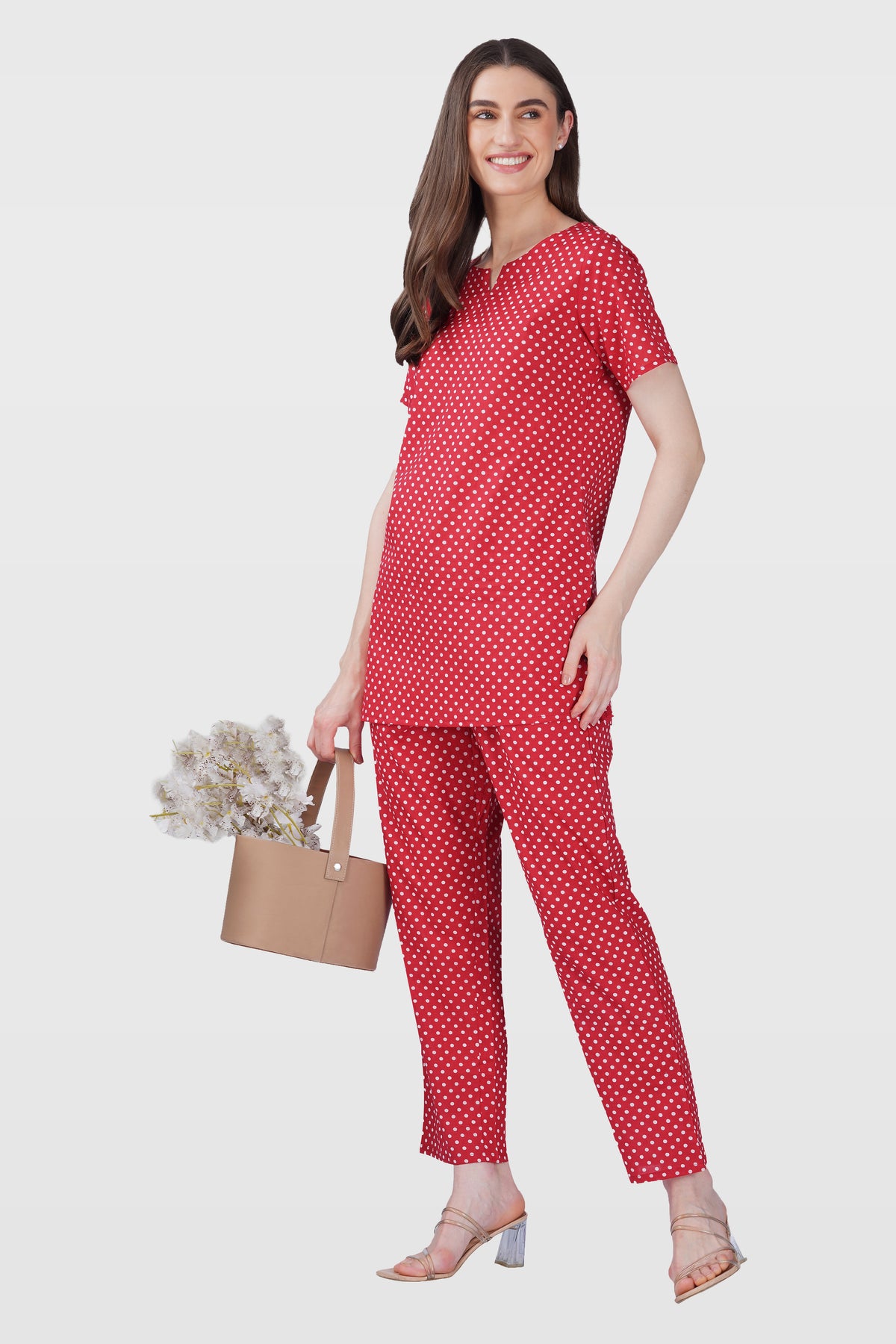 Red Cotton Printed Pyjama Set