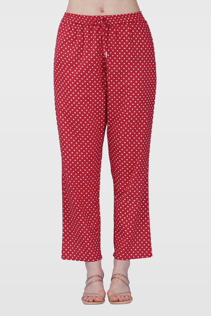 Red Cotton Printed Pyjama Set