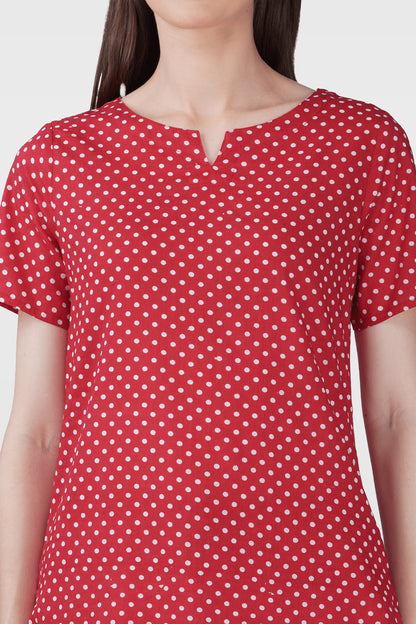Red Cotton Printed Pyjama Set