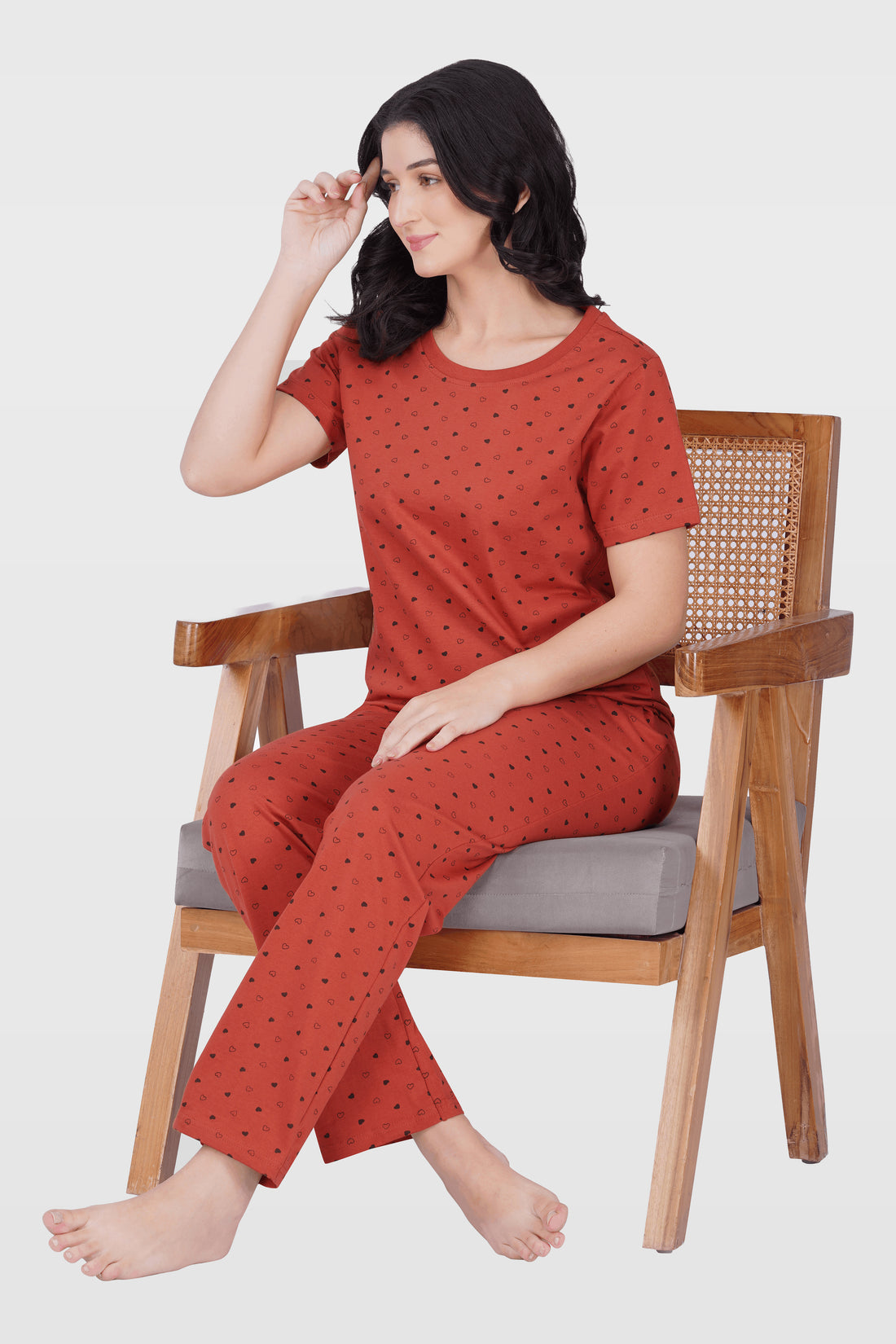 Red Cotton Printed Pyjama Set