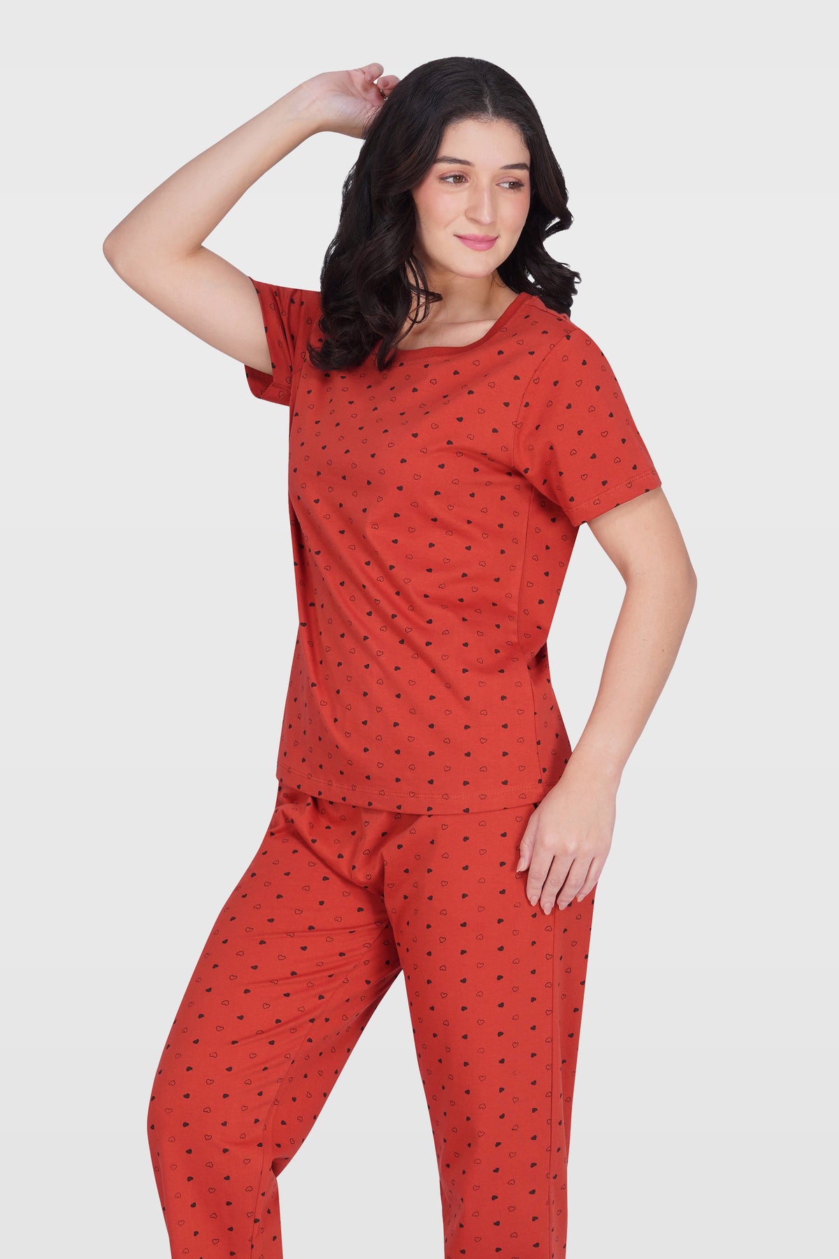 Red Cotton Printed Pyjama Set