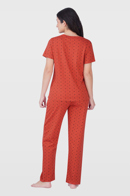 Red Cotton Printed Pyjama Set