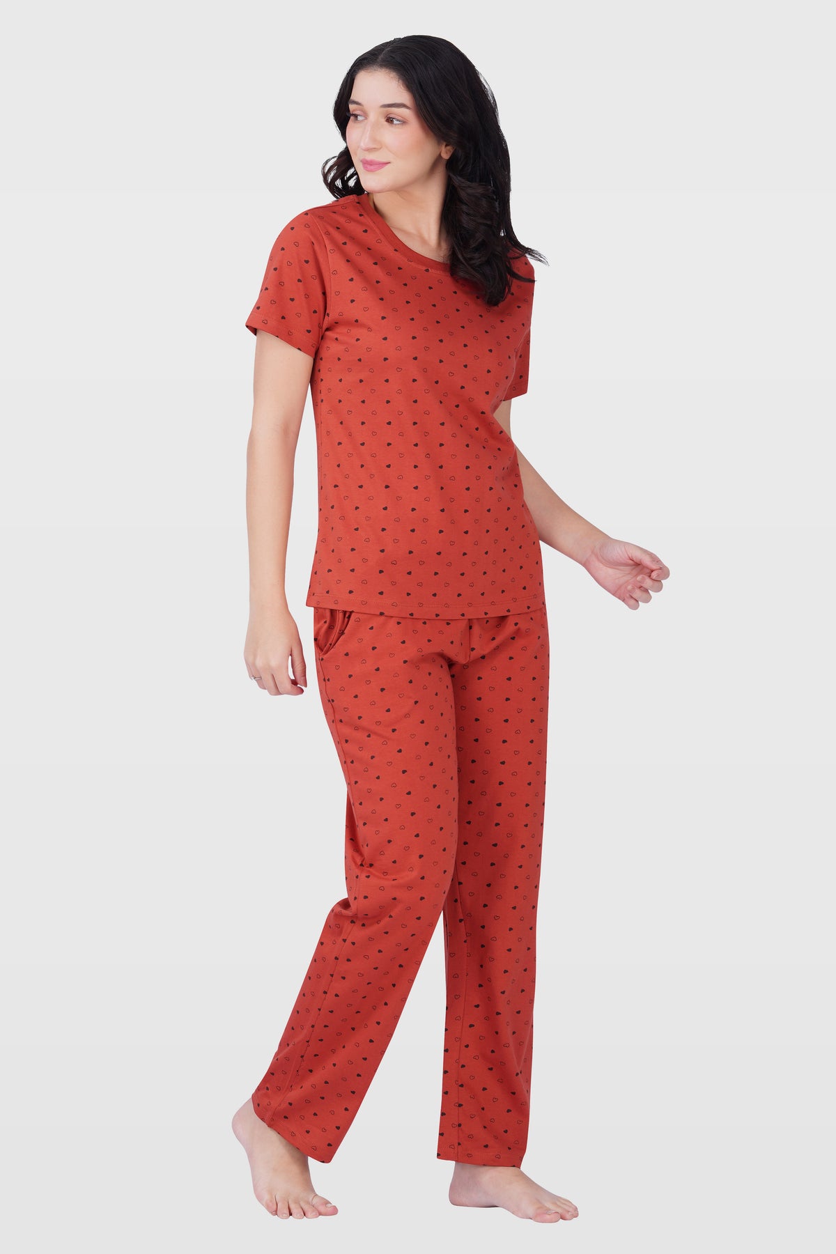 Red Cotton Printed Pyjama Set