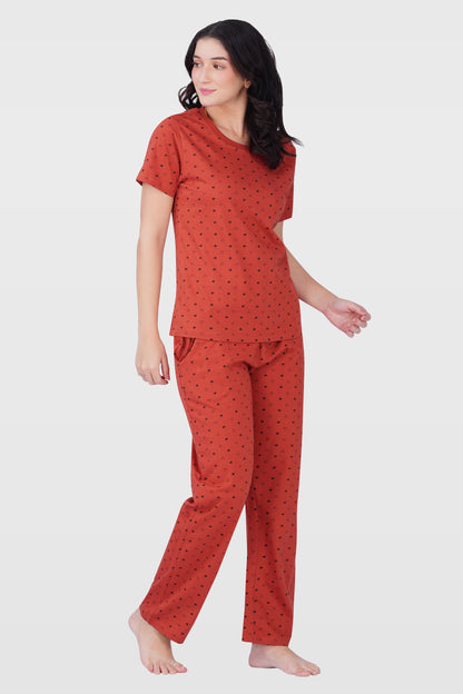 Red Cotton Printed Pyjama Set