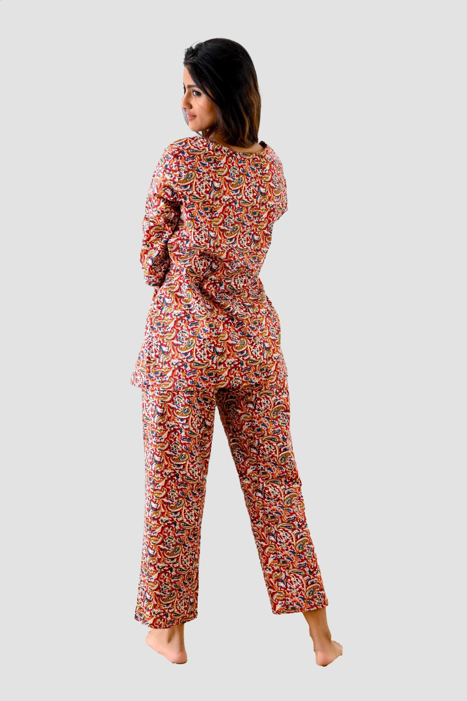 Red Cotton Printed Pyjama Set