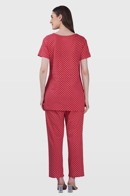 Red Cotton Printed Pyjama Set