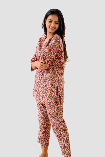 Red Cotton Printed Pyjama Set