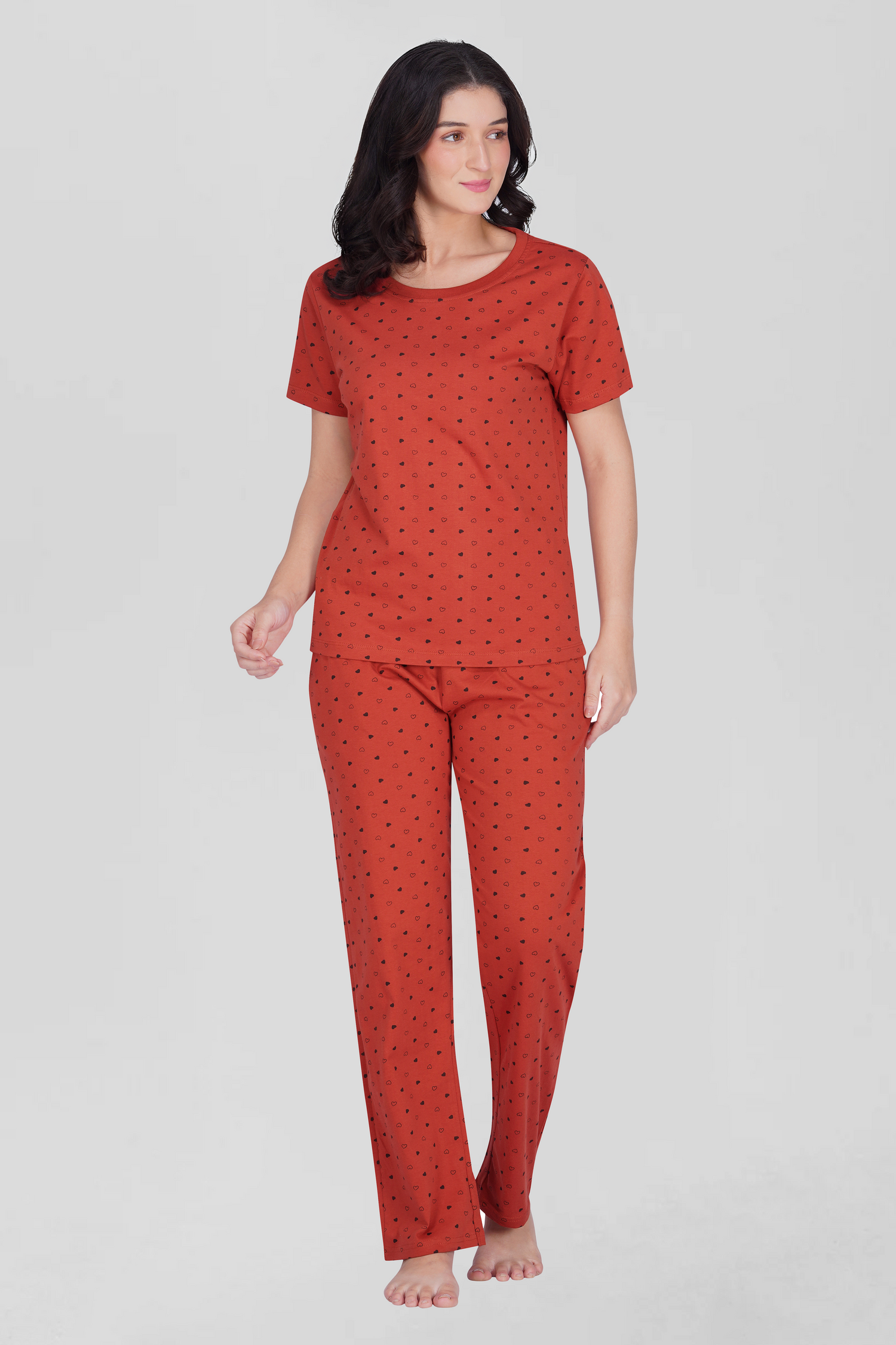 Red Cotton Printed Pyjama Set