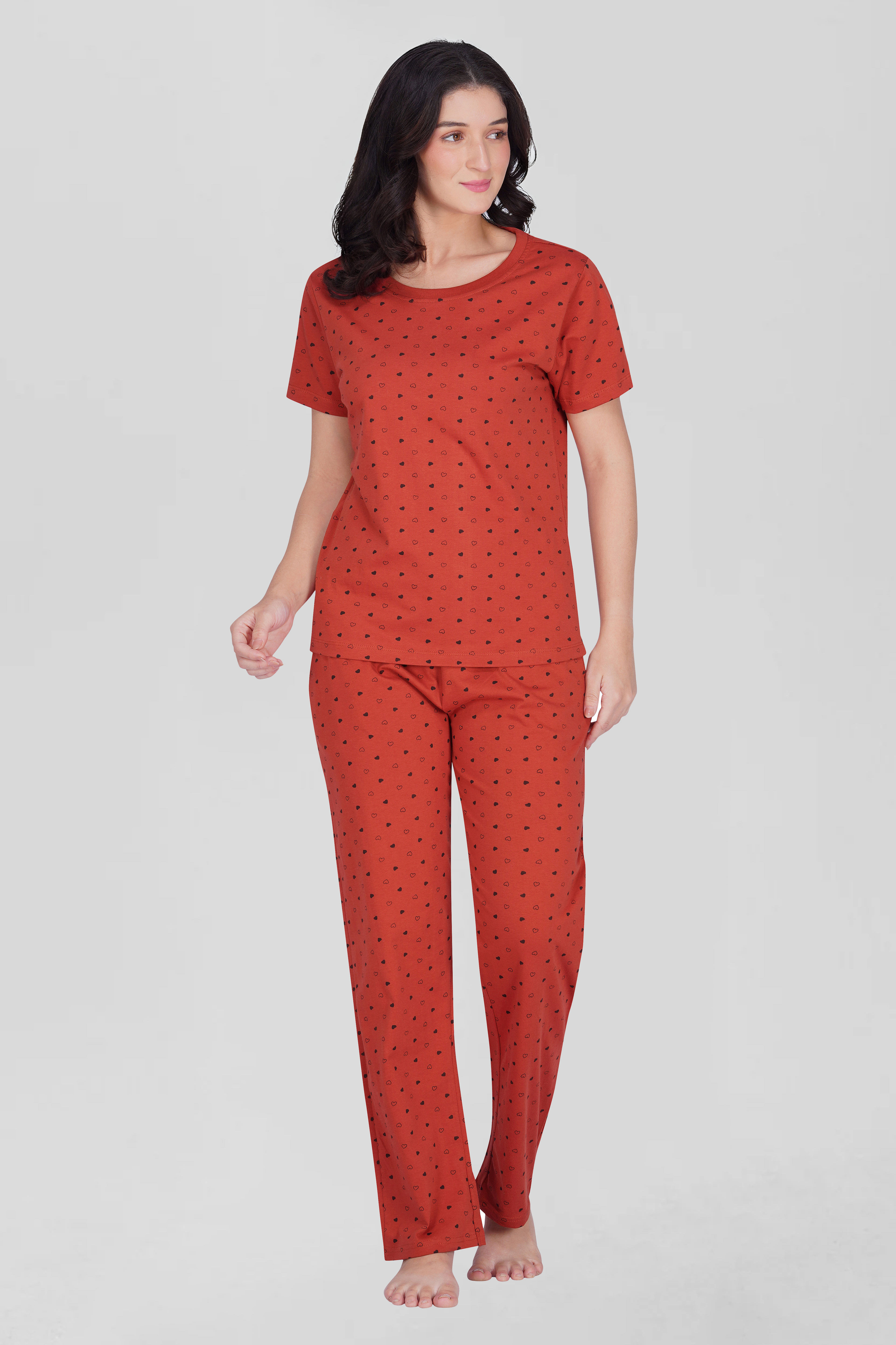 Red Cotton Printed Pyjama Set