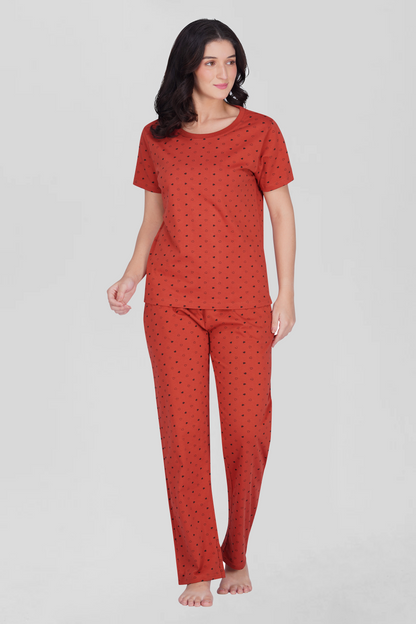 Red Cotton Printed Pyjama Set