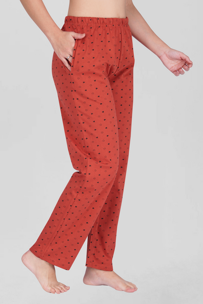 Red Cotton Printed Pyjama Set