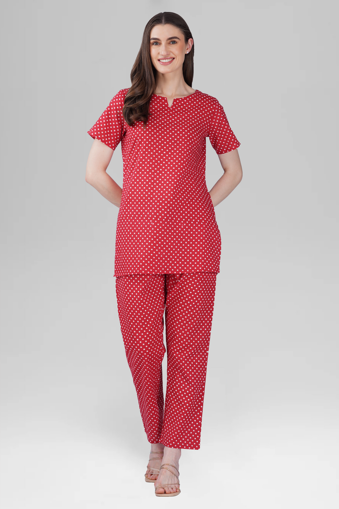 Red Cotton Printed Pyjama Set