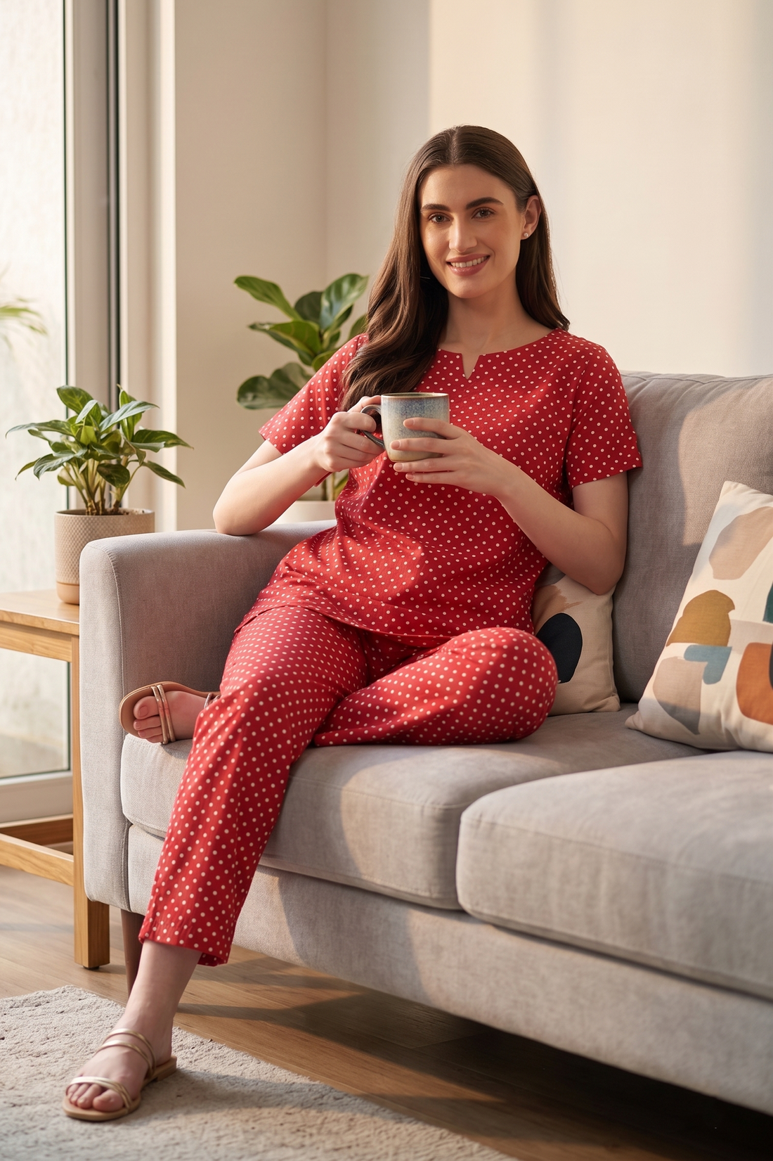 Red Cotton Printed Pyjama Set