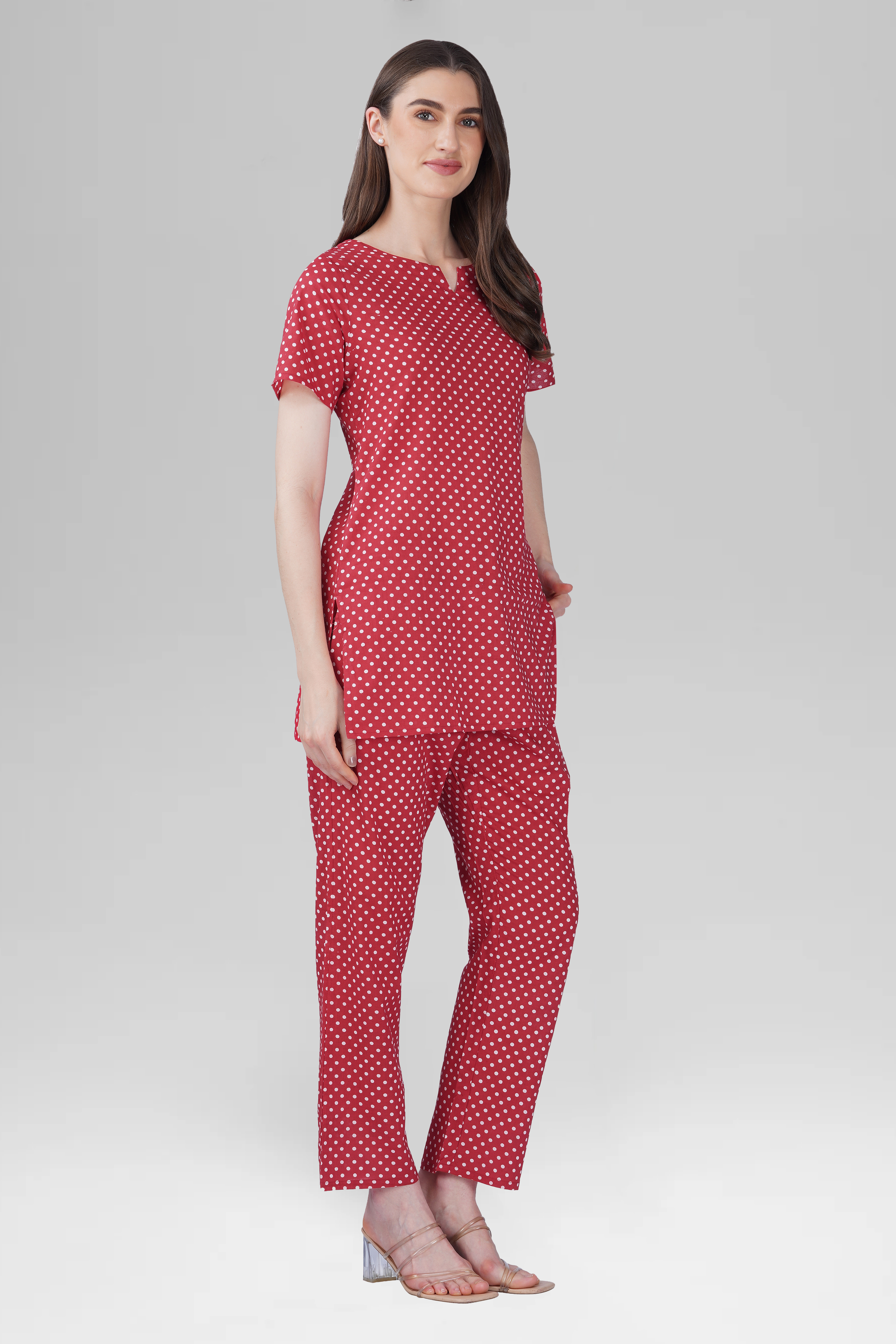 Red Cotton Printed Pyjama Set
