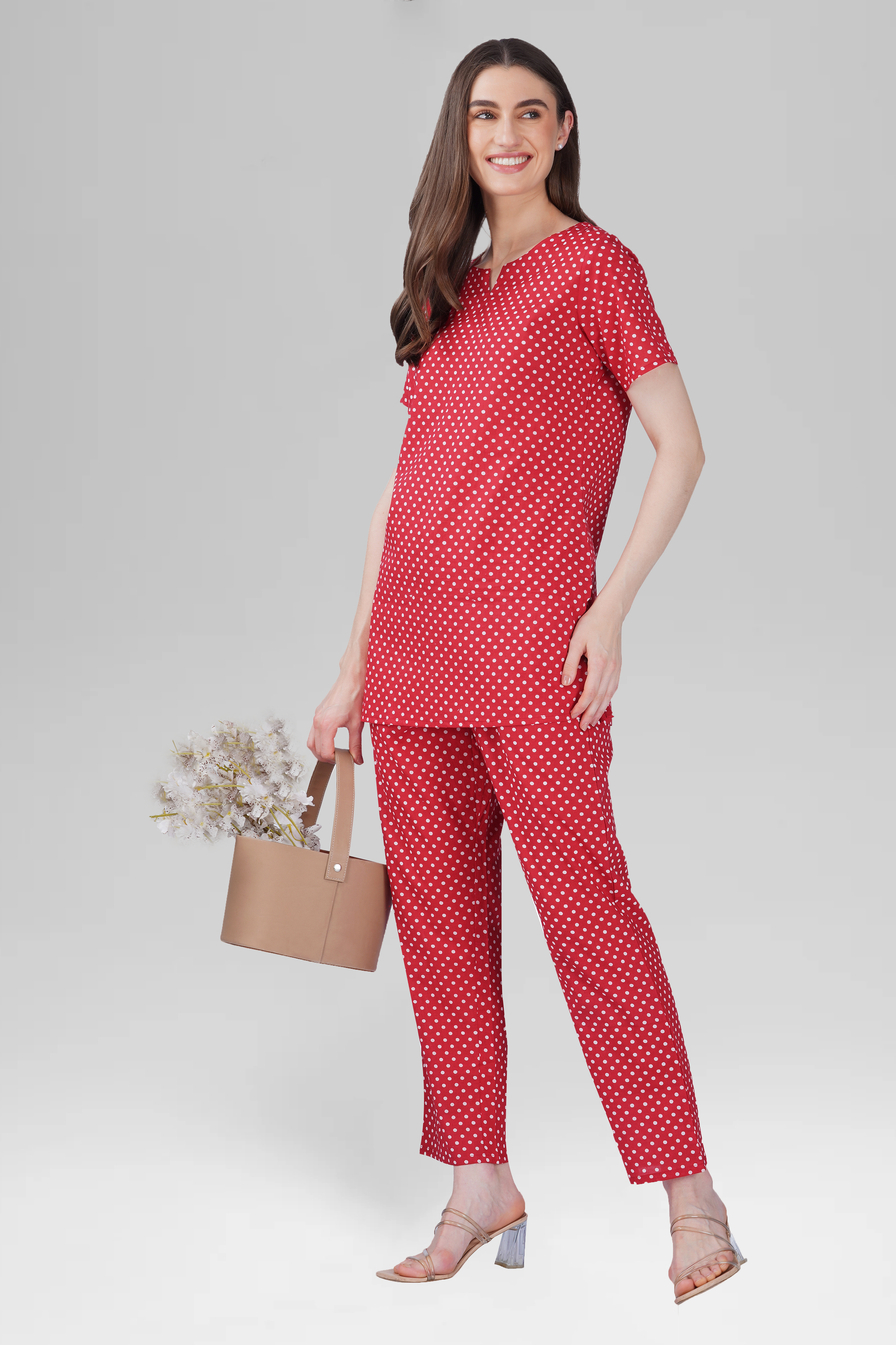 Red Cotton Printed Pyjama Set