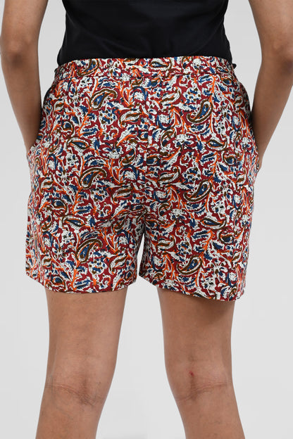 Red Cotton Printed Shorts