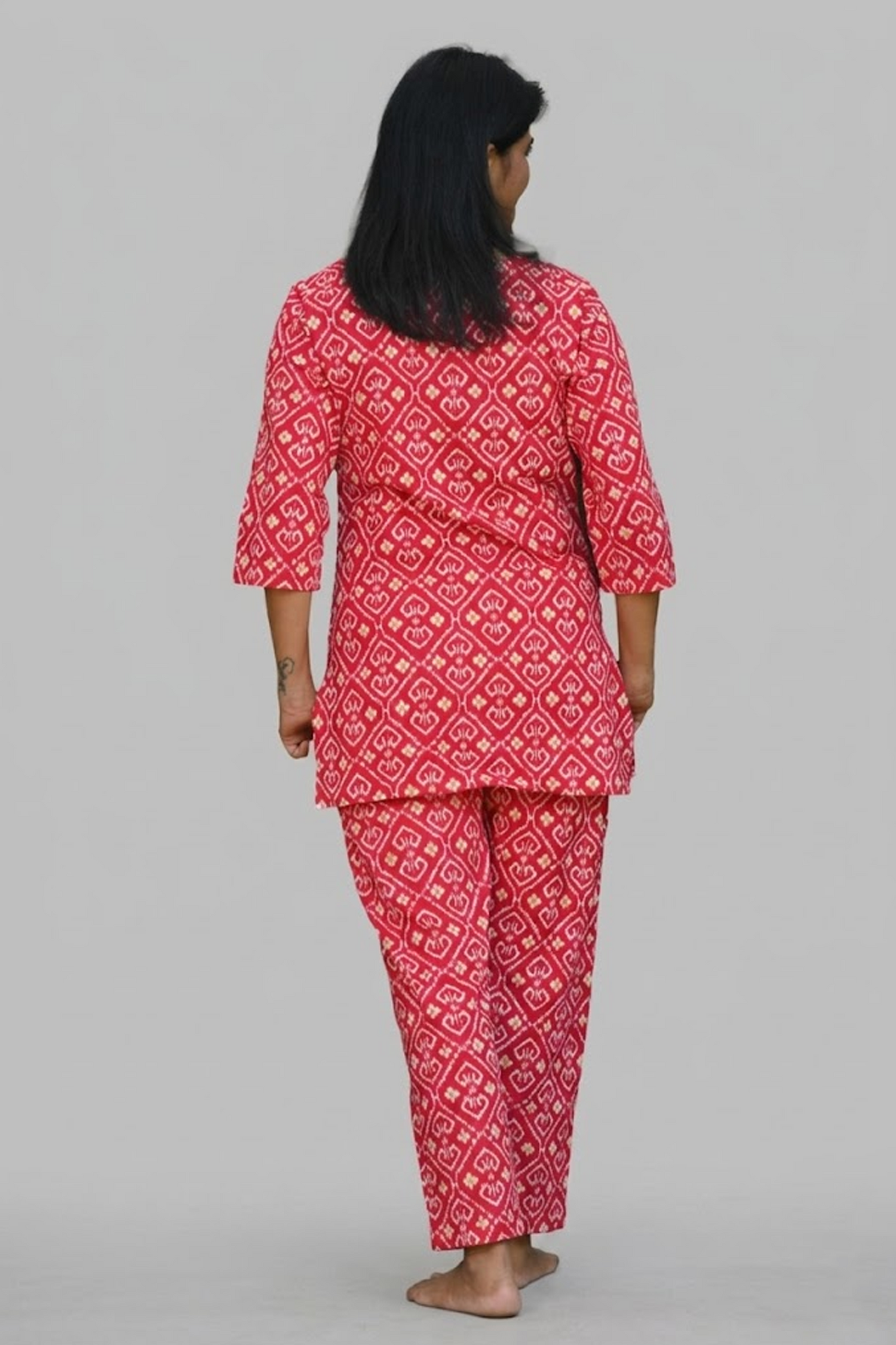 Red Ikat Cotton Printed Pyjama Set