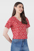 Red Ikat V Neck Cotton Printed Top