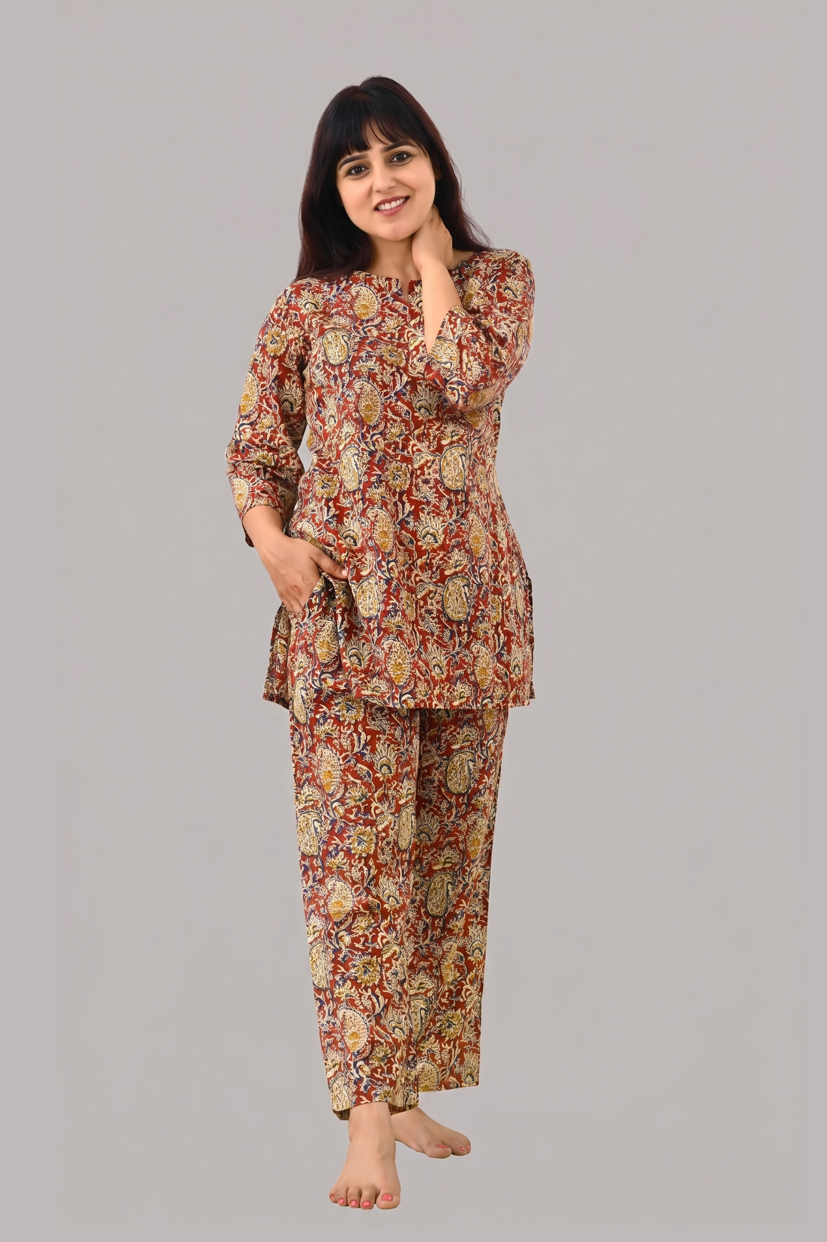 Red Paisley Cotton Printed Pyjama Set