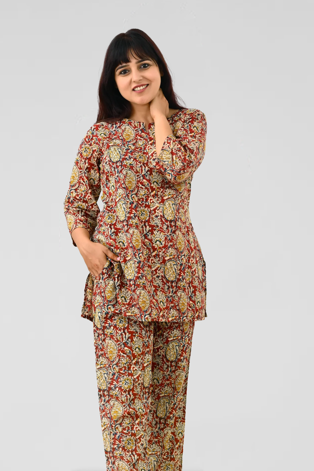 Red Paisley Cotton Printed Pyjama Set