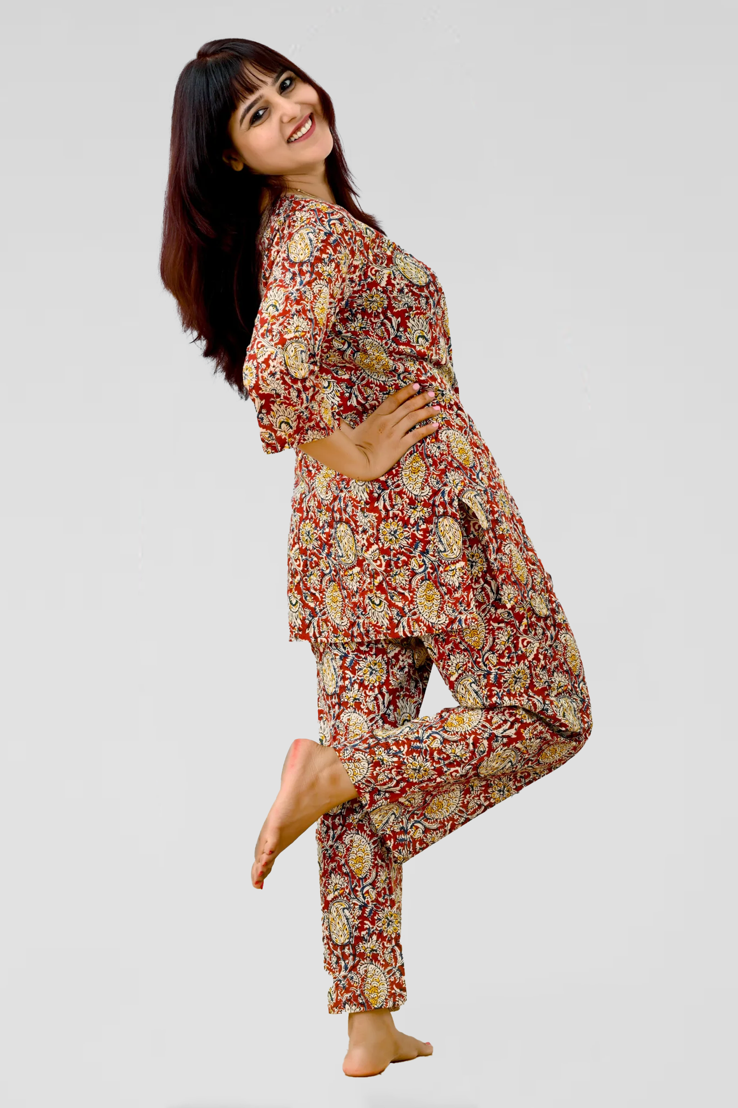 Red Paisley Cotton Printed Pyjama Set