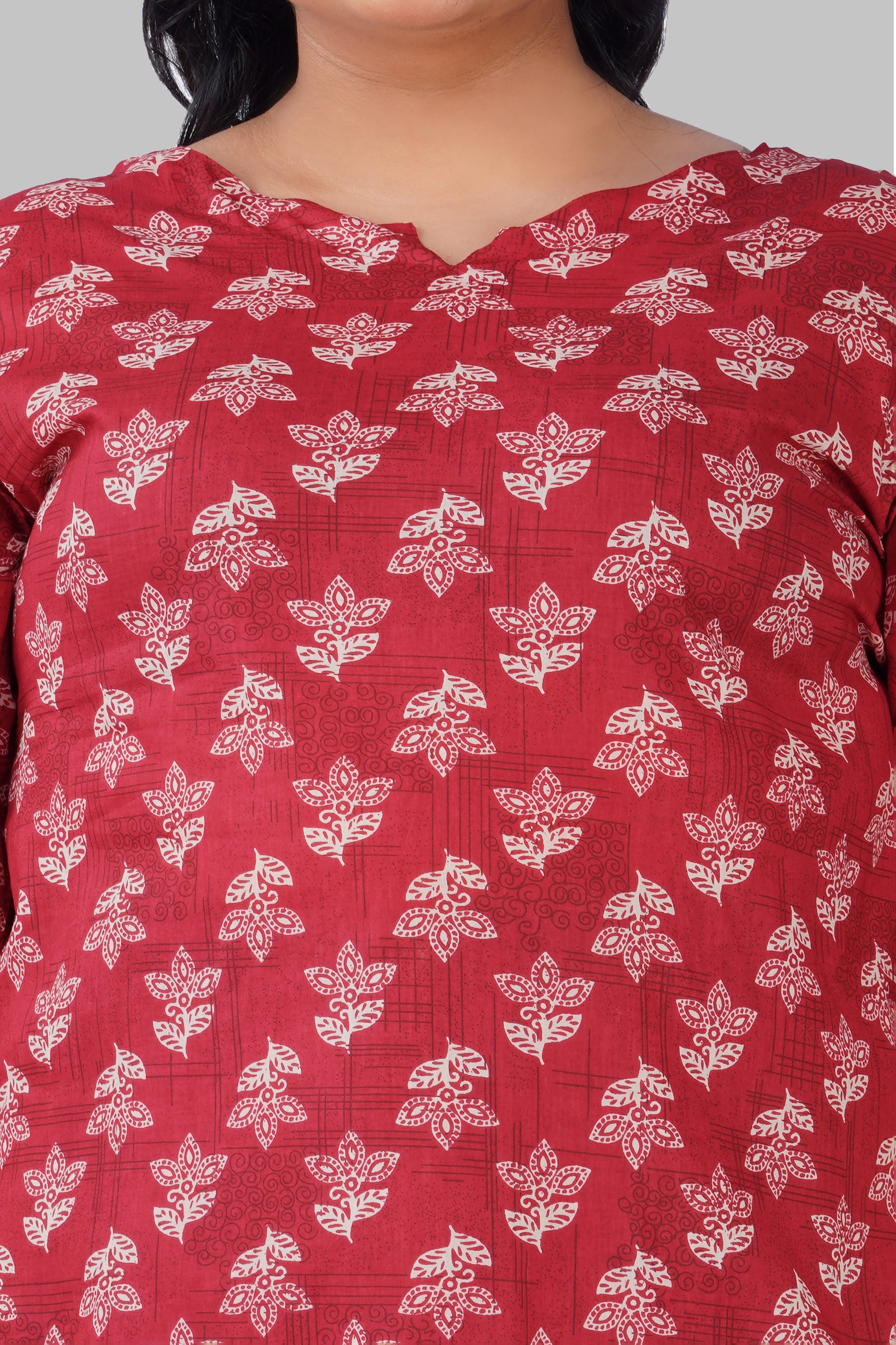 Red Plus Size Cotton Printed Kurti